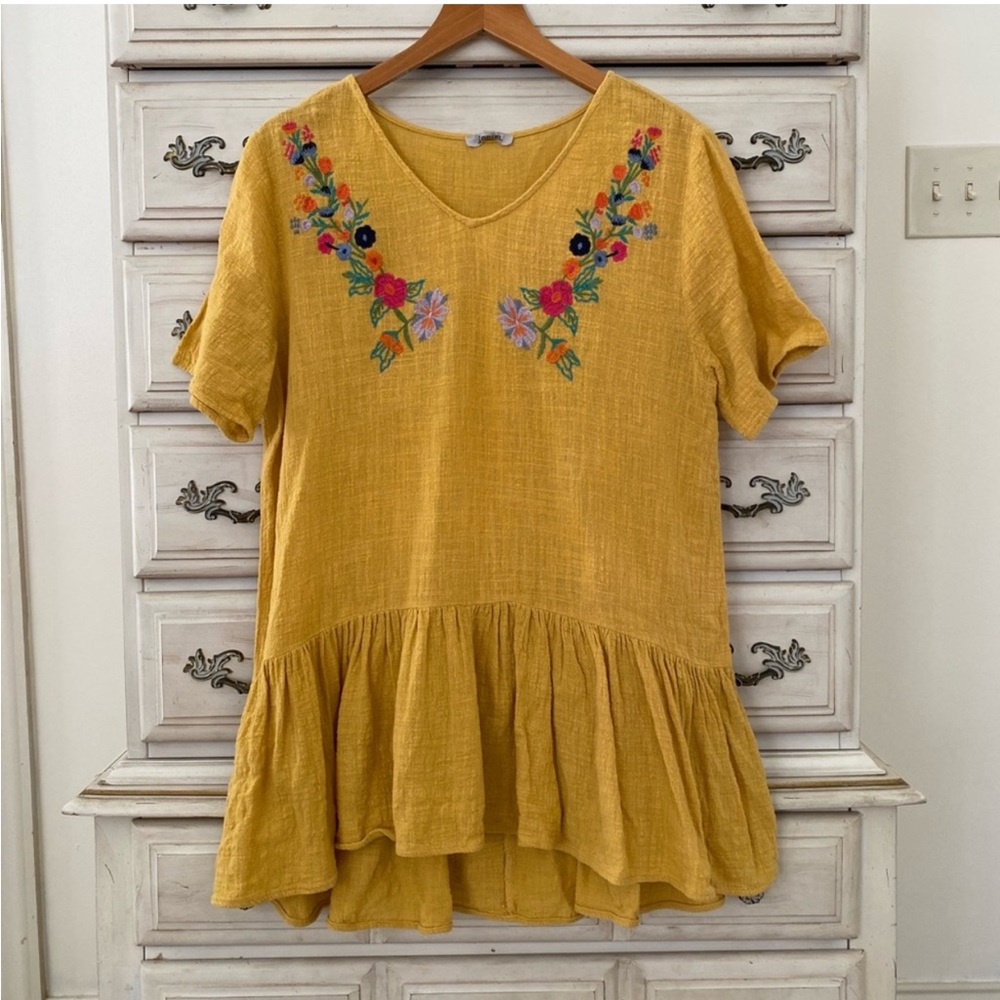 Vici Yellow Floral Embroidered Top